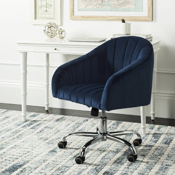 Safavieh Themis Velvet Chrome Leg Swivel Office Chair – Elegant Navy Upholstery With Ergonomic Design & Mobility OCH4503B