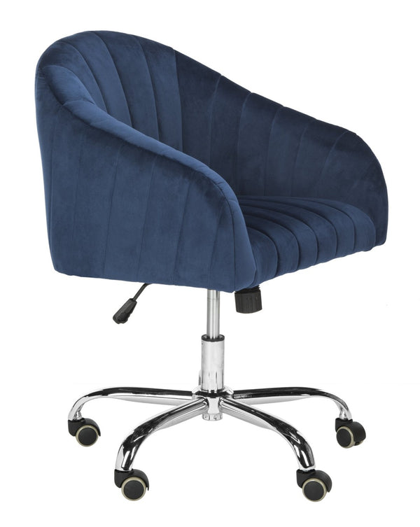 Safavieh Themis Velvet Chrome Leg Swivel Office Chair – Elegant Navy Upholstery With Ergonomic Design & Mobility OCH4503B