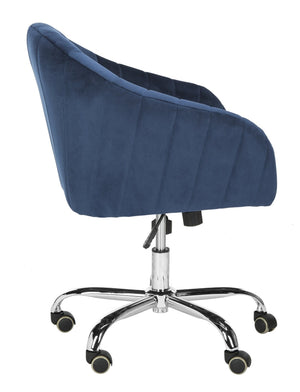 Safavieh Themis Velvet Chrome Leg Swivel Office Chair – Elegant Navy Upholstery With Ergonomic Design & Mobility OCH4503B
