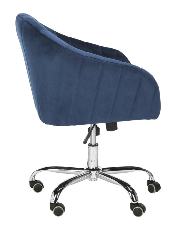 Safavieh Themis Velvet Chrome Leg Swivel Office Chair – Elegant Navy Upholstery With Ergonomic Design & Mobility OCH4503B