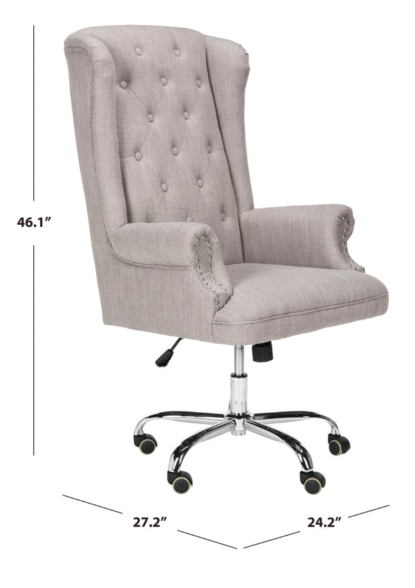 Safavieh Ian Linen Swivel Office Chair - Elegant Chrome Legs, Grey Tufted Upholstery For Modern Workspaces OCH4504A