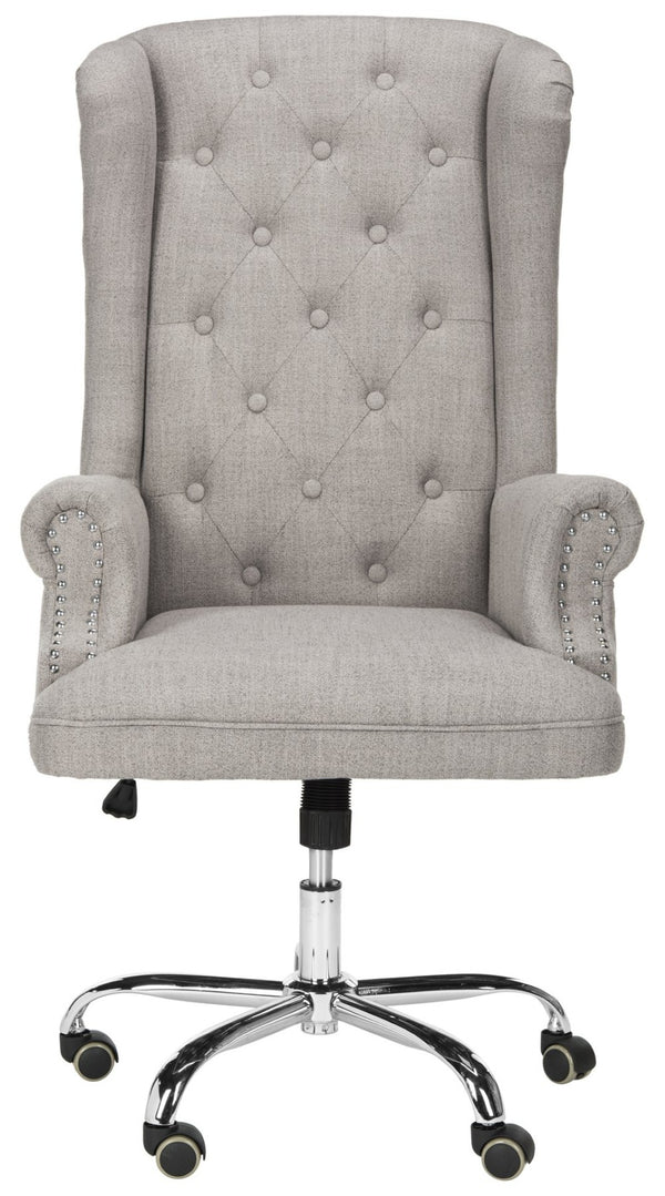 Safavieh Ian Linen Swivel Office Chair - Elegant Chrome Legs, Grey Tufted Upholstery For Modern Workspaces OCH4504A