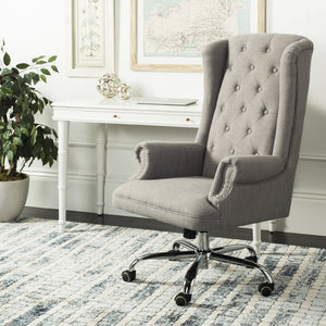 Safavieh Ian Linen Swivel Office Chair - Elegant Chrome Legs, Grey Tufted Upholstery For Modern Workspaces OCH4504A