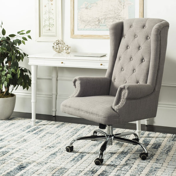 Safavieh Ian Linen Swivel Office Chair - Elegant Chrome Legs, Grey Tufted Upholstery For Modern Workspaces OCH4504A