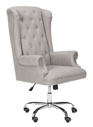 Safavieh Ian Linen Swivel Office Chair - Elegant Chrome Legs, Grey Tufted Upholstery For Modern Workspaces OCH4504A