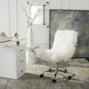 Safavieh Whitney Vegan Sheepskin 360° Swivel Office Chair With Chrome Base For Modern Luxe Comfort & Style OCH4505A