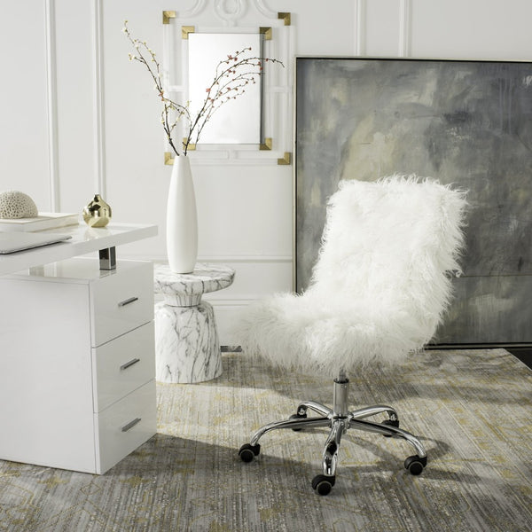 Safavieh Whitney Vegan Sheepskin 360° Swivel Office Chair With Chrome Base For Modern Luxe Comfort & Style OCH4505A
