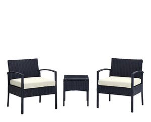 Manhattan Comfort Noli Modern Patio 2- Person Seating Group with End Table Black and Cream OD-CV006-CR