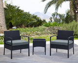 Manhattan Comfort Noli Modern Patio 2- Person Seating Group with End Table Black and Grey OD-CV006-GY