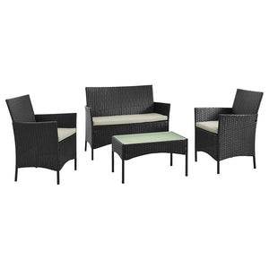 Manhattan Comfort Imperia Modern Patio 4- Person Conversation Set with Coffee Table Black and Cream OD-CV008-CR