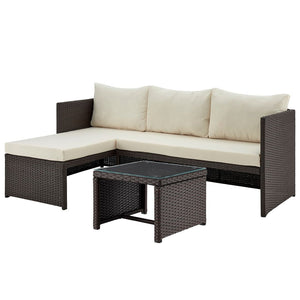 Manhattan Comfort Menton Modern Patio 2-Seater and Lounge Chair with Coffee Table Brown and Cream OD-CV009-CR