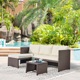 Manhattan Comfort Menton Modern Patio 2-Seater and Lounge Chair with Coffee Table Brown and Cream OD-CV009-CR