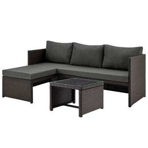 Manhattan Comfort Menton Modern Patio 2-Seater and Lounge Chair with Coffee Table Brown and Grey OD-CV009-GY