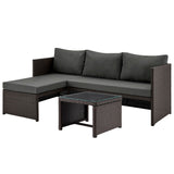 Manhattan Comfort Menton Modern Patio 2-Seater and Lounge Chair with Coffee Table Brown and Grey OD-CV009-GY