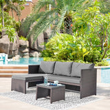 Manhattan Comfort Menton Modern Patio 2-Seater and Lounge Chair with Coffee Table Brown and Grey OD-CV009-GY