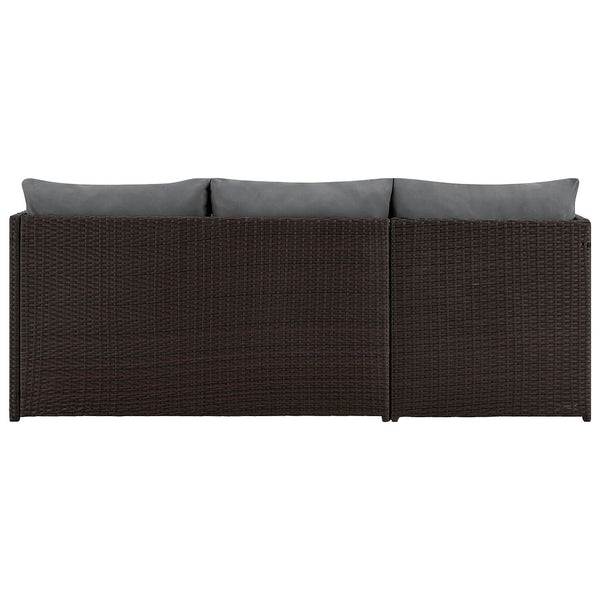 Manhattan Comfort Menton Modern Patio 2-Seater and Lounge Chair with Coffee Table Brown and Grey OD-CV009-GY