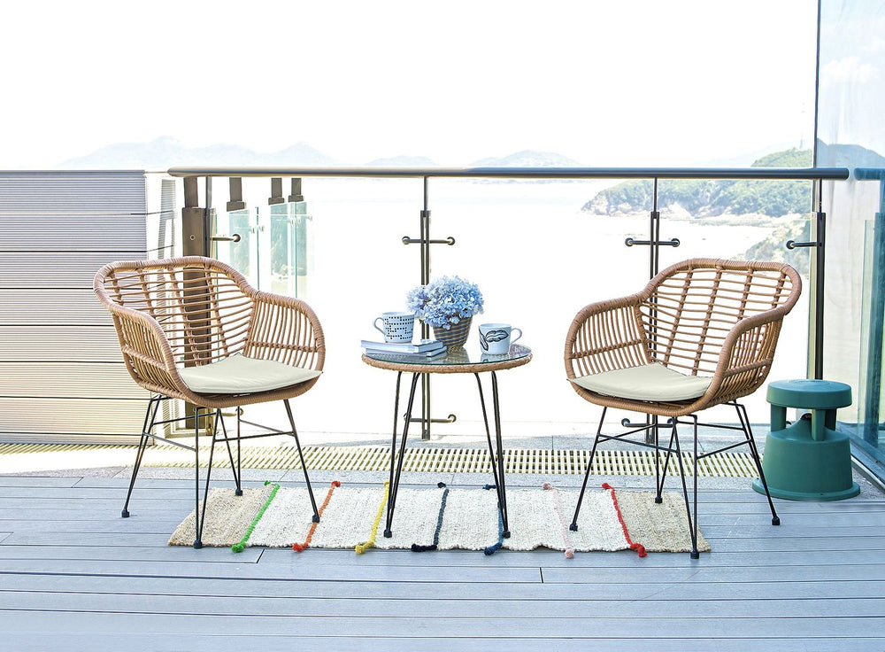 Manhattan Comfort Antibes 1.0 Modern Patio 2- Person Seating Group with End Table Tan and Cream OD-CV010-CR