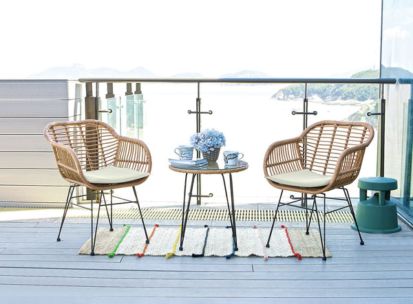 Manhattan Comfort Antibes 1.0 Modern Patio 2- Person Seating Group with End Table Tan and Cream OD-CV010-CR