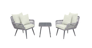 Manhattan Comfort Cannes Modern Patio 2- Person Seating Group with End Table Grey and Cream OD-CV012-CR