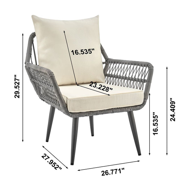 Manhattan Comfort Cannes Modern Patio 2- Person Seating Group with End Table Grey and Cream OD-CV012-CR