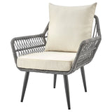 Manhattan Comfort Cannes Modern Patio 2- Person Seating Group with End Table Grey and Cream OD-CV012-CR