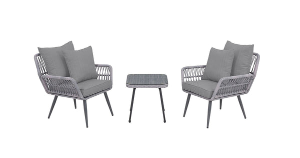 Manhattan Comfort Cannes Modern Patio 2- Person Seating Group with End Table Grey OD-CV012-GY