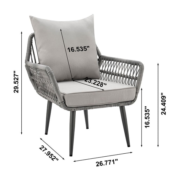 Manhattan Comfort Cannes Modern Patio 2- Person Seating Group with End Table Grey OD-CV012-GY