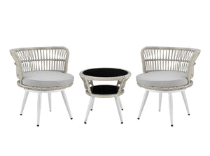 Manhattan Comfort Monaco Traditional Patio 2- Person Seating Group with End Table White and Grey OD-CV013-GY