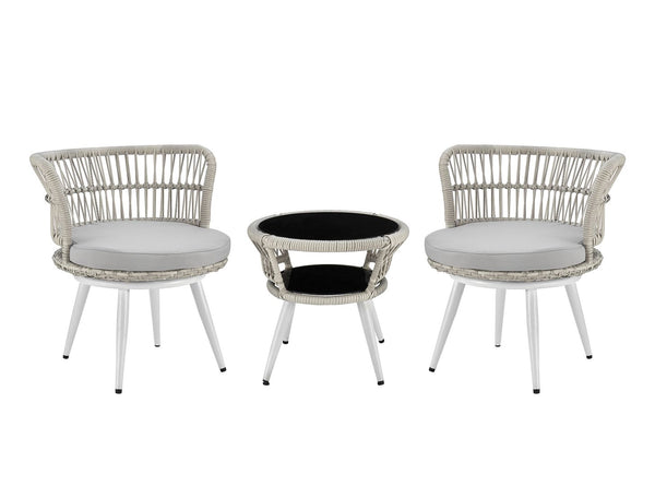 Manhattan Comfort Monaco Traditional Patio 2- Person Seating Group with End Table White and Grey OD-CV013-GY