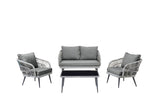 Manhattan Comfort Riviera Modern Patio 4- Person Conversation Set with Coffee Table Grey OD-CV016-GY