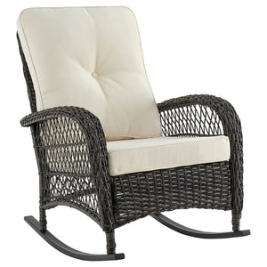 Manhattan Comfort Fruttuo Traditional Patio Rocking Chair Mixed Grey Weave and Cream OD-CV017-CR