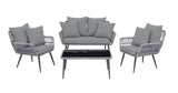 Manhattan Comfort Portofino Modern Patio 4- Person Conversation Set with Coffee Table Grey OD-CV019-GY