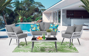 Manhattan Comfort Portofino Modern Patio 4- Person Conversation Set with Coffee Table Grey OD-CV019-GY
