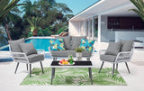 Manhattan Comfort Portofino Modern Patio 4- Person Conversation Set with Coffee Table Grey OD-CV019-GY