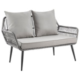 Manhattan Comfort Portofino Modern Patio 4- Person Conversation Set with Coffee Table Grey OD-CV019-GY