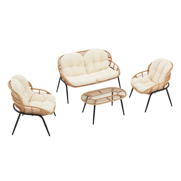 Pine 4-Piece Patio Conversation Set in Cream OD-CV022-CR Manhattan Comfort