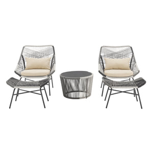 Ashland 3-Piece Patio Conversation Set with Foot Ottomans in Cream OD-CV023-CR Manhattan Comfort