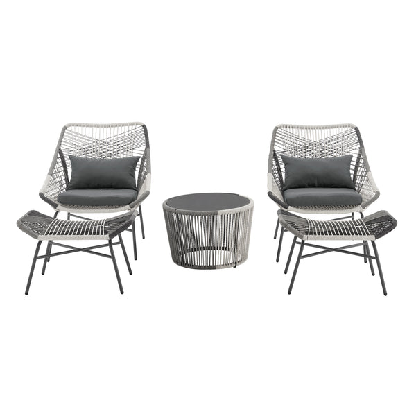 Ashland 3-Piece Patio Conversation Set with Foot Ottomans in Grey OD-CV023-GY Manhattan Comfort