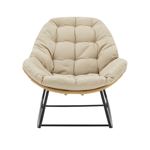 Benson 3-Piece Patio Rocking Chair with Ottoman and Table  in Cream OD-CV024-CR Manhattan Comfort