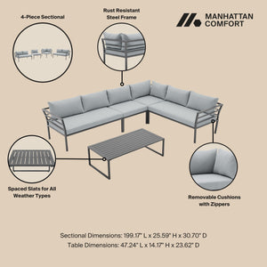 Sunnyside Corner Patio Conversation Set with Table in Grey on Grey OD-CV026-GY Manhattan Comfort
