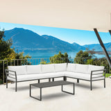 Sunnyside Corner Patio Conversation Set with Table in Grey on White  OD-CV026-WH Manhattan Comfort