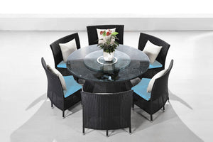 Manhattan Comfort Nightingdale Mid-Century Modern Outdoor Dining Set Sky Blue, White and Black OD-DS001-SB