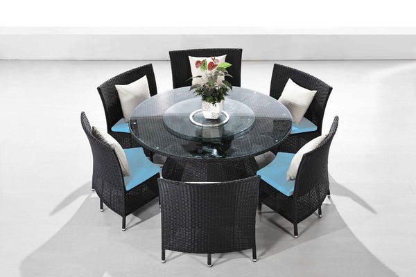 Manhattan Comfort Nightingdale Mid-Century Modern Outdoor Dining Set Sky Blue, White and Black OD-DS001-SB