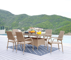 Manhattan Comfort Genoa Modern Patio 6- Person Dining Set Nature Tan Weave OD-DS002-NE
