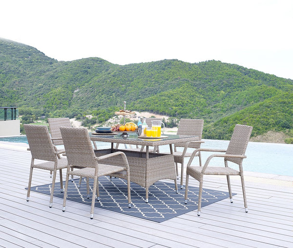 Manhattan Comfort Genoa Modern Patio Dining Table Nature Tan Weave OD-DT002-NE