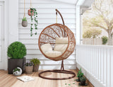 Manhattan Comfort Zolo Mid-Century Modern Outdoor Hanging Chair Cream and Saddle Brown OD-HC001-CR
