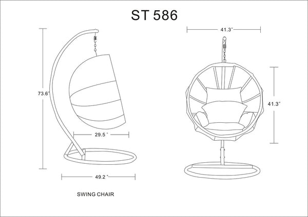 Manhattan Comfort Zolo Mid-Century Modern Outdoor Hanging Chair Cream and Saddle Brown OD-HC001-CR