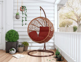 Manhattan Comfort Zolo Mid-Century Modern Outdoor Hanging Chair Red and Saddle Brown OD-HC001-RD