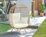 Manhattan Comfort Spezia Modern Patio Freestanding Egg Chair Tan and Cream OD-HC002-CR