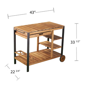 Safavieh Murcott Outdoor Bar Cart In Acacia Wood And Iron With Shelves For Patio Entertaining OD1089040